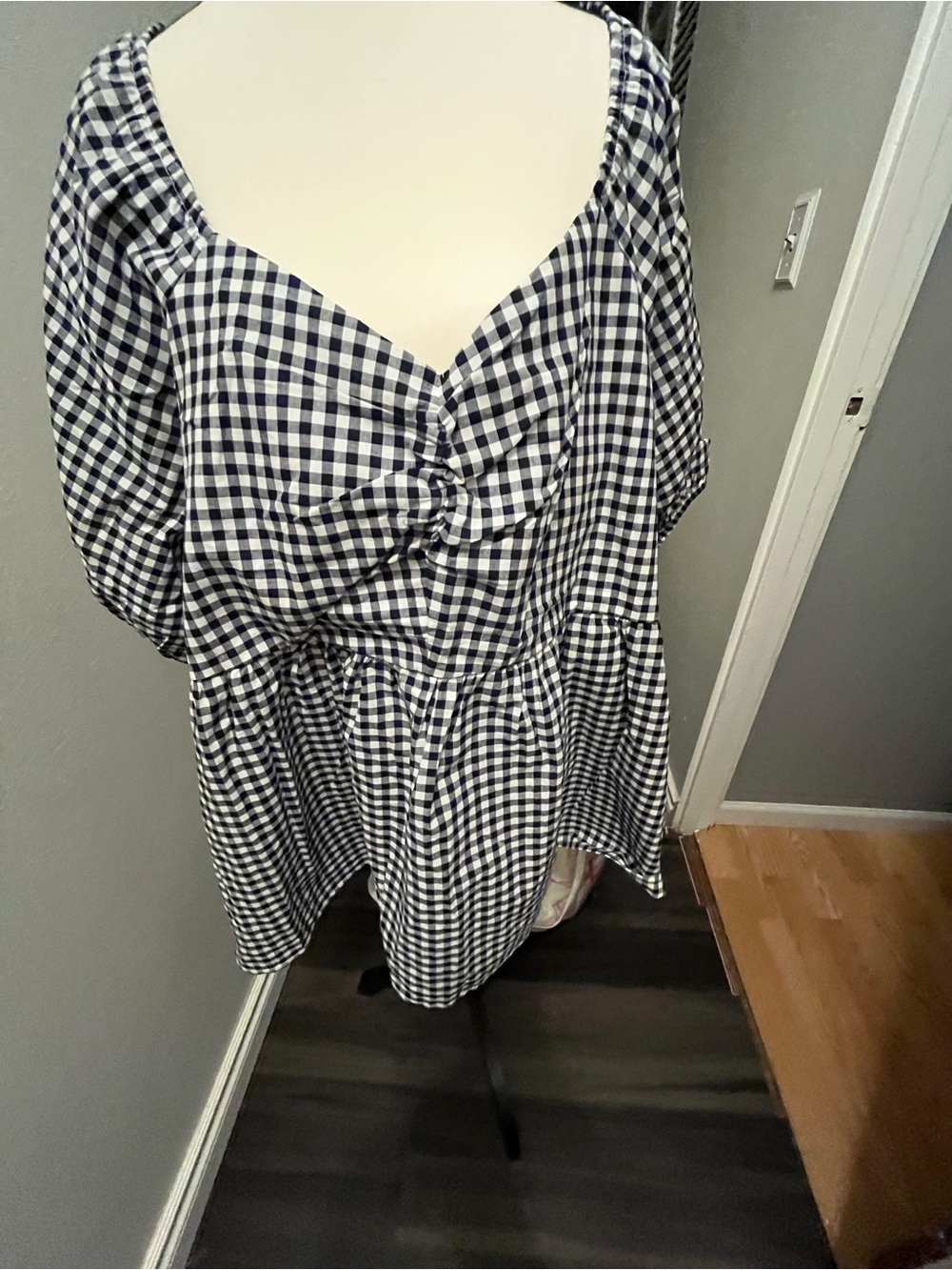 Terra & Sky Navy and White Gingham Knot-Front Tunic